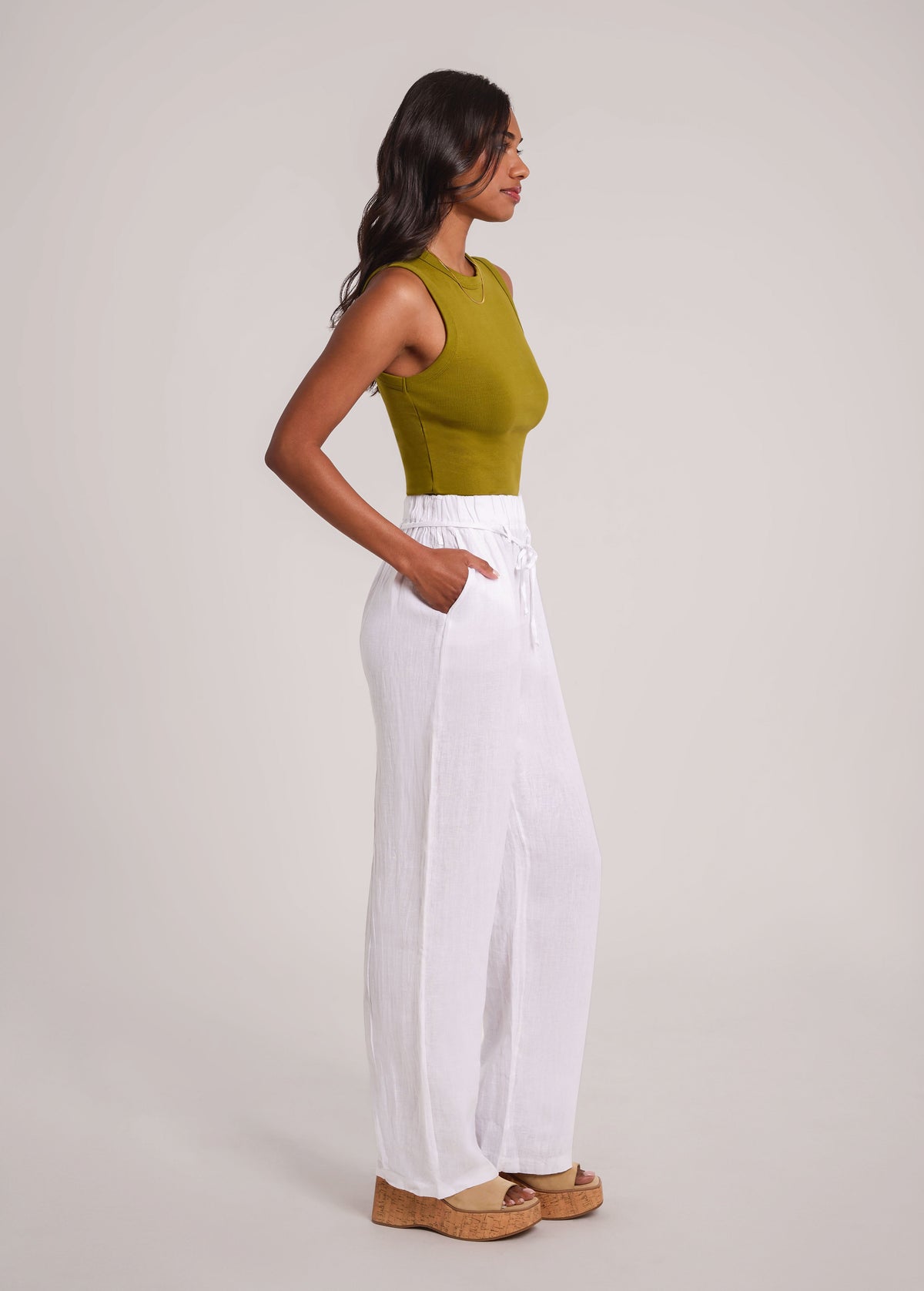 NORA BELTED LINEN TROUSERS / WHITE
