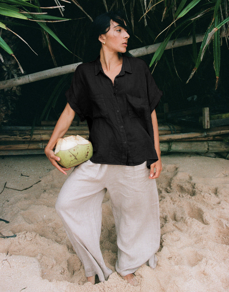 REMI OVERSIZED LINEN SHIRT / BLACK