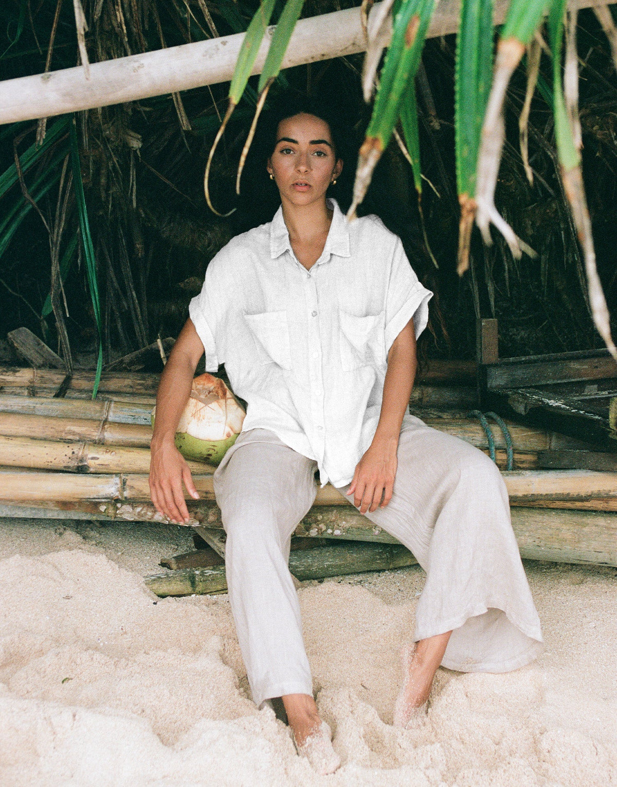 REMI OVERSIZED LINEN SHIRT / WHITE XL