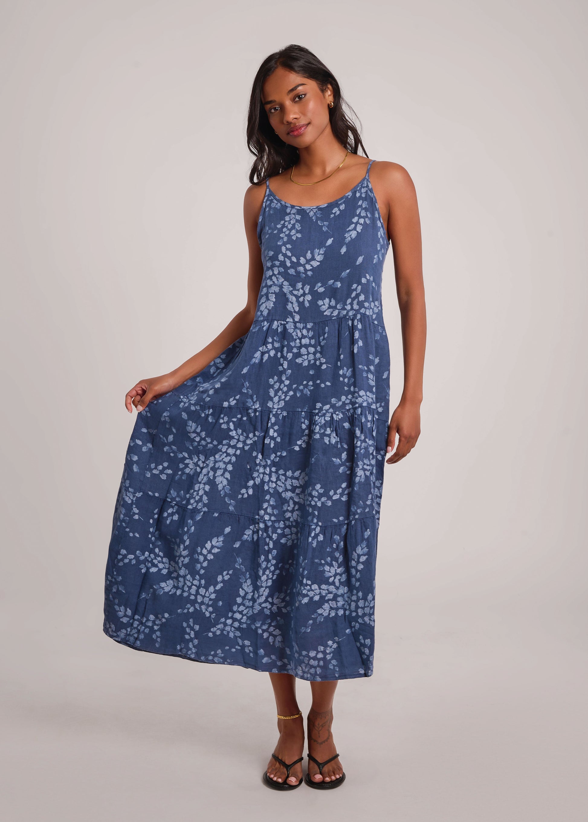 IRIS PRINTED ANKLE-GRAZING LINEN DRESS / DENIM