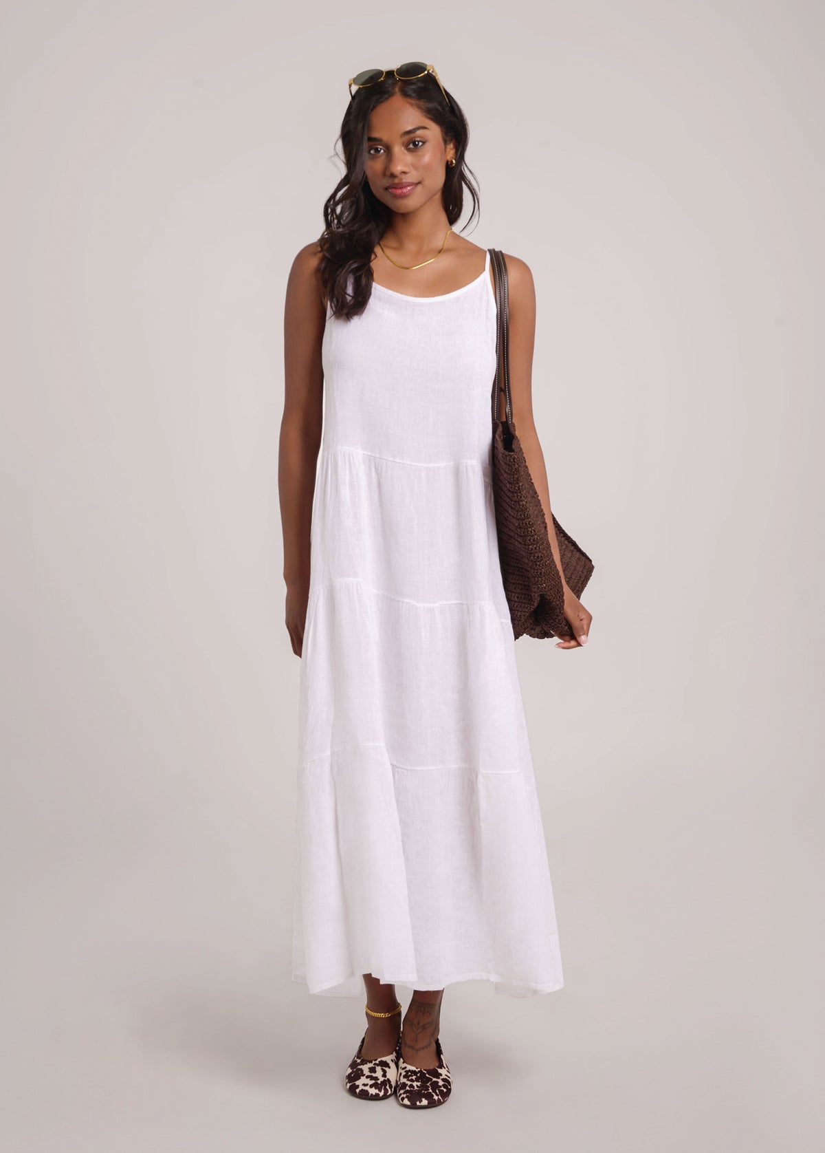 OPHELIA ANKLE GRAZING LINEN DRESS / WHITE XL