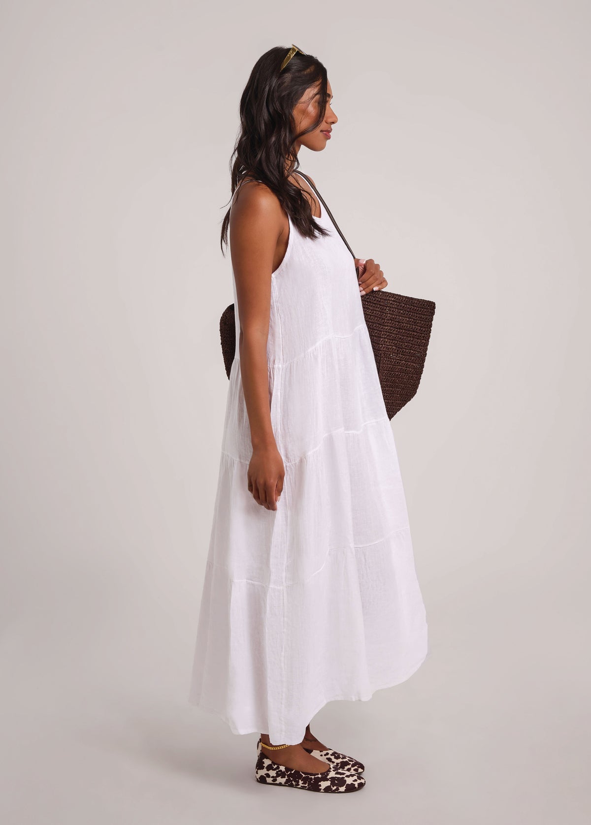OPHELIA ANKLE GRAZING LINEN DRESS / WHITE