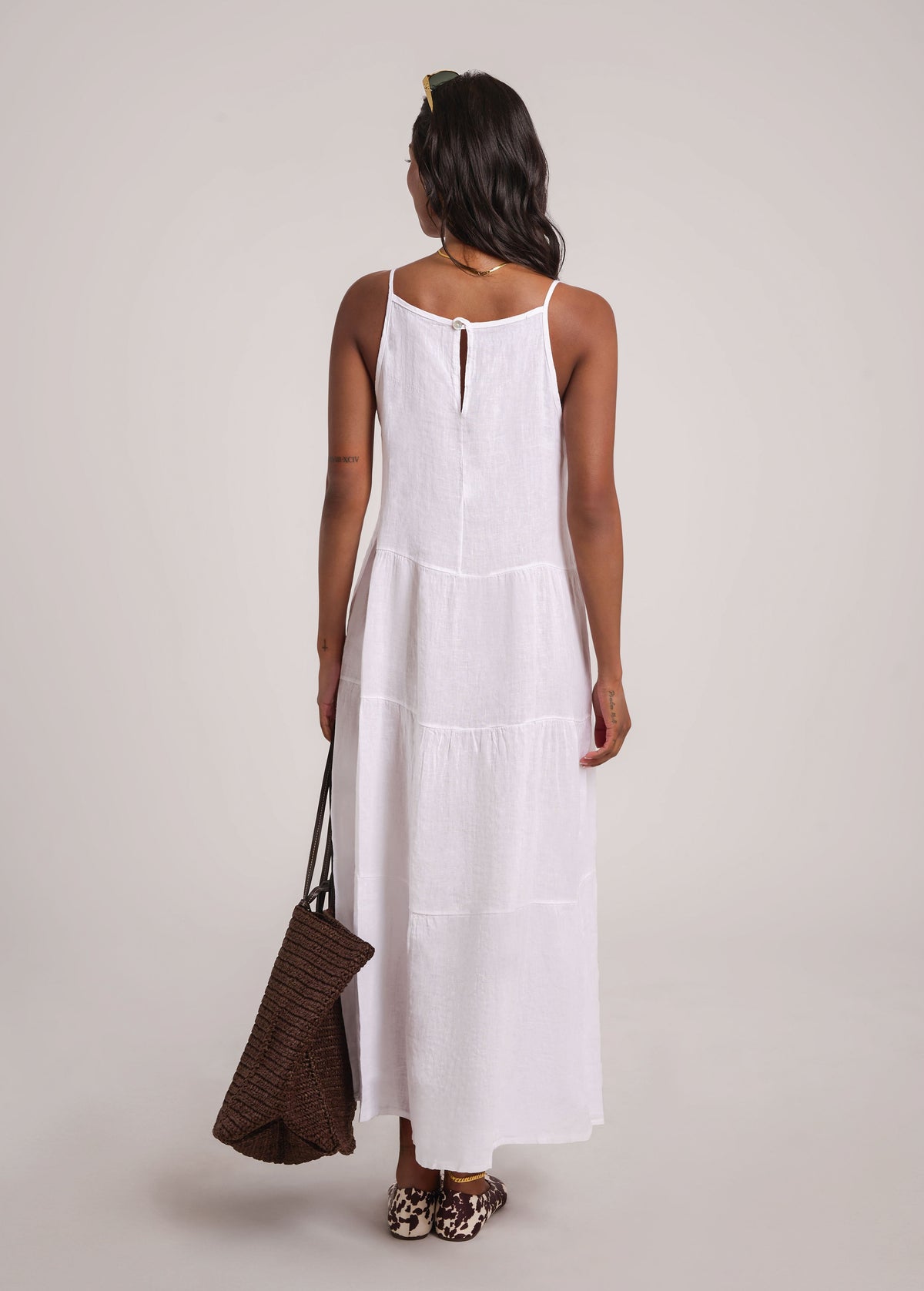 OPHELIA ANKLE GRAZING LINEN DRESS / WHITE