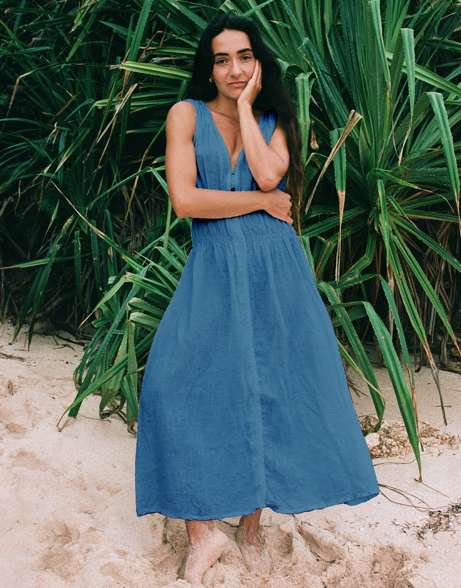 LUNA MIDI LINEN DRESS / DENIM