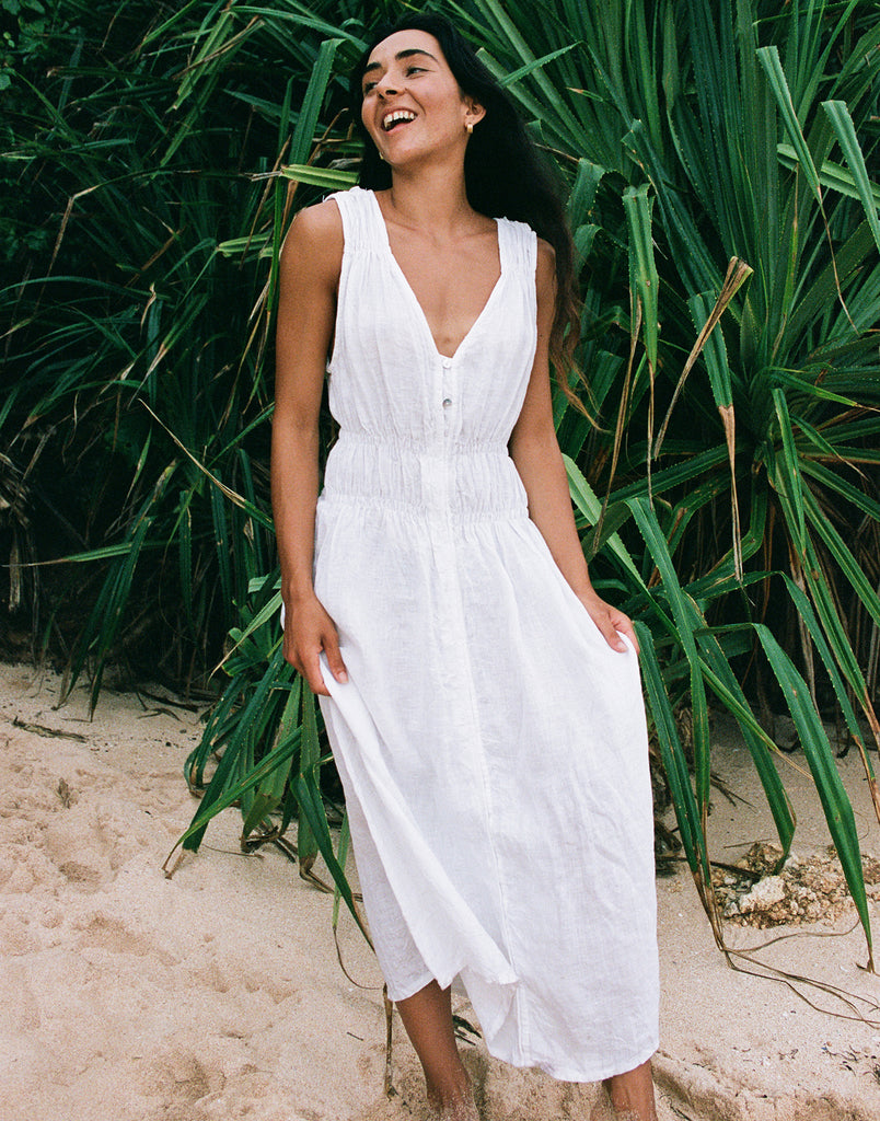 LUNA MIDI LINEN DRESS / WHITE