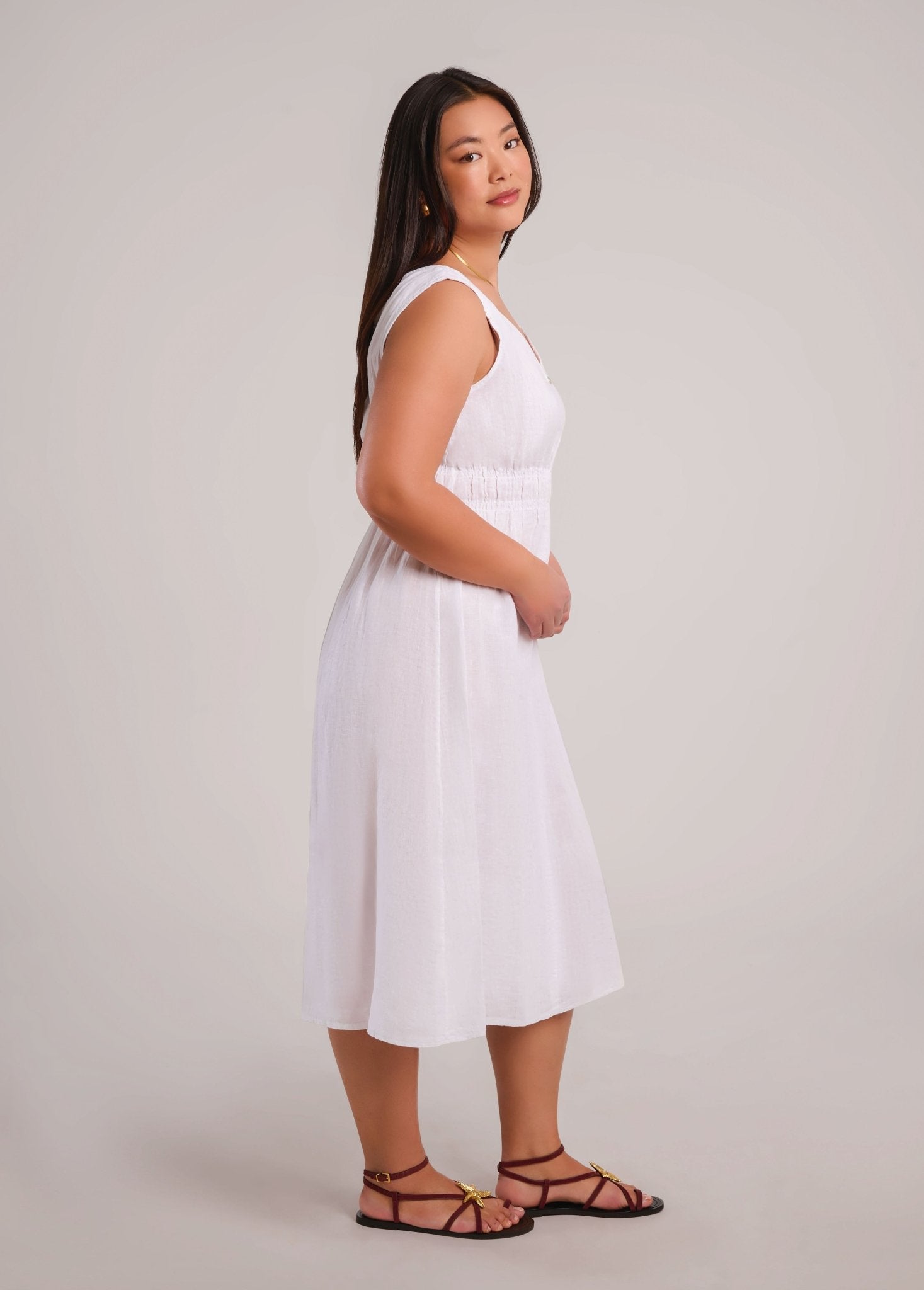 LUNA MIDI LINEN DRESS / WHITE LUNA MIDI LINEN DRESS / WHITE