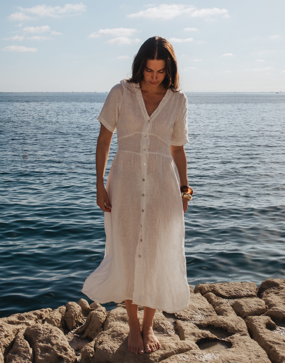 LONG LINEN DRESS / BIANCA Blanco