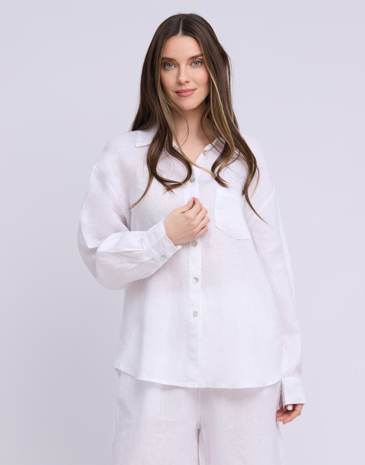 LINEN LONG SLEEVE SHIRT / ELENA Blanco