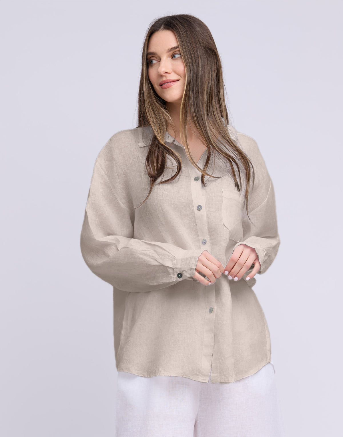 LINEN LONG SLEEVE SHIRT / ELENA Beige