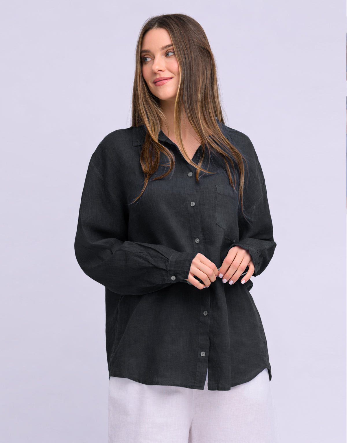 LINEN LONG SLEEVE SHIRT / ELENA Black