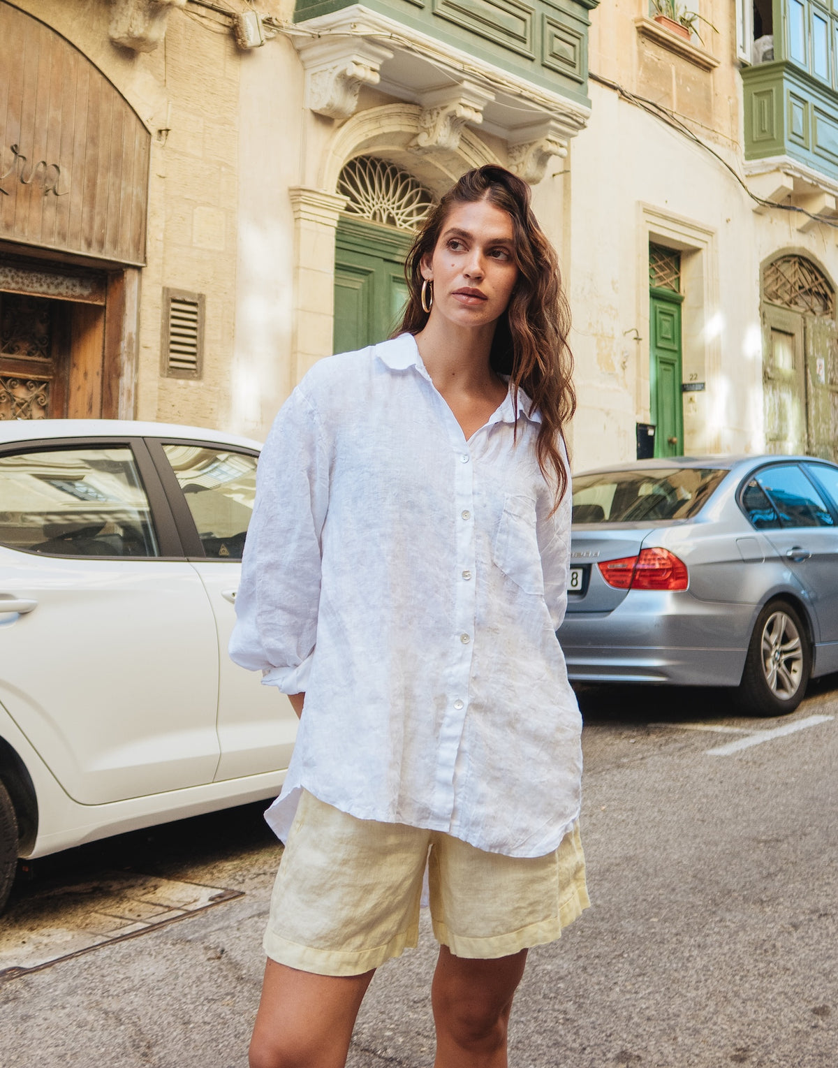 LINEN LONG SLEEVE SHIRT / ELENA Blanco