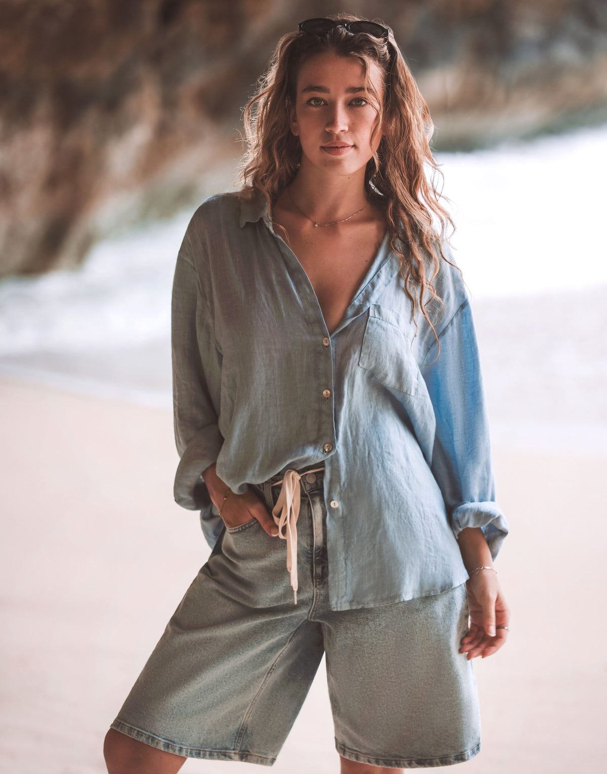 LINEN LONG SLEEVE SHIRT / ELENA Azzura