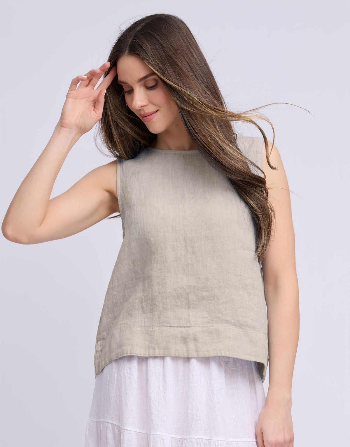 LINEN ROUND NECK TANK TOP / FRANCESCA Beige