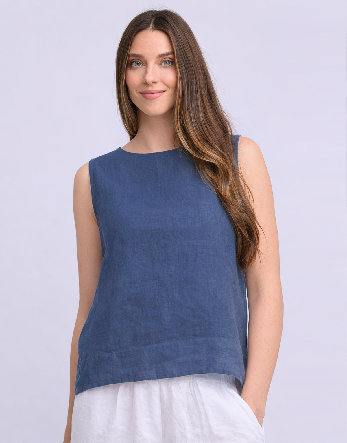 LINEN ROUND NECK TANK TOP / FRANCESCA Denim