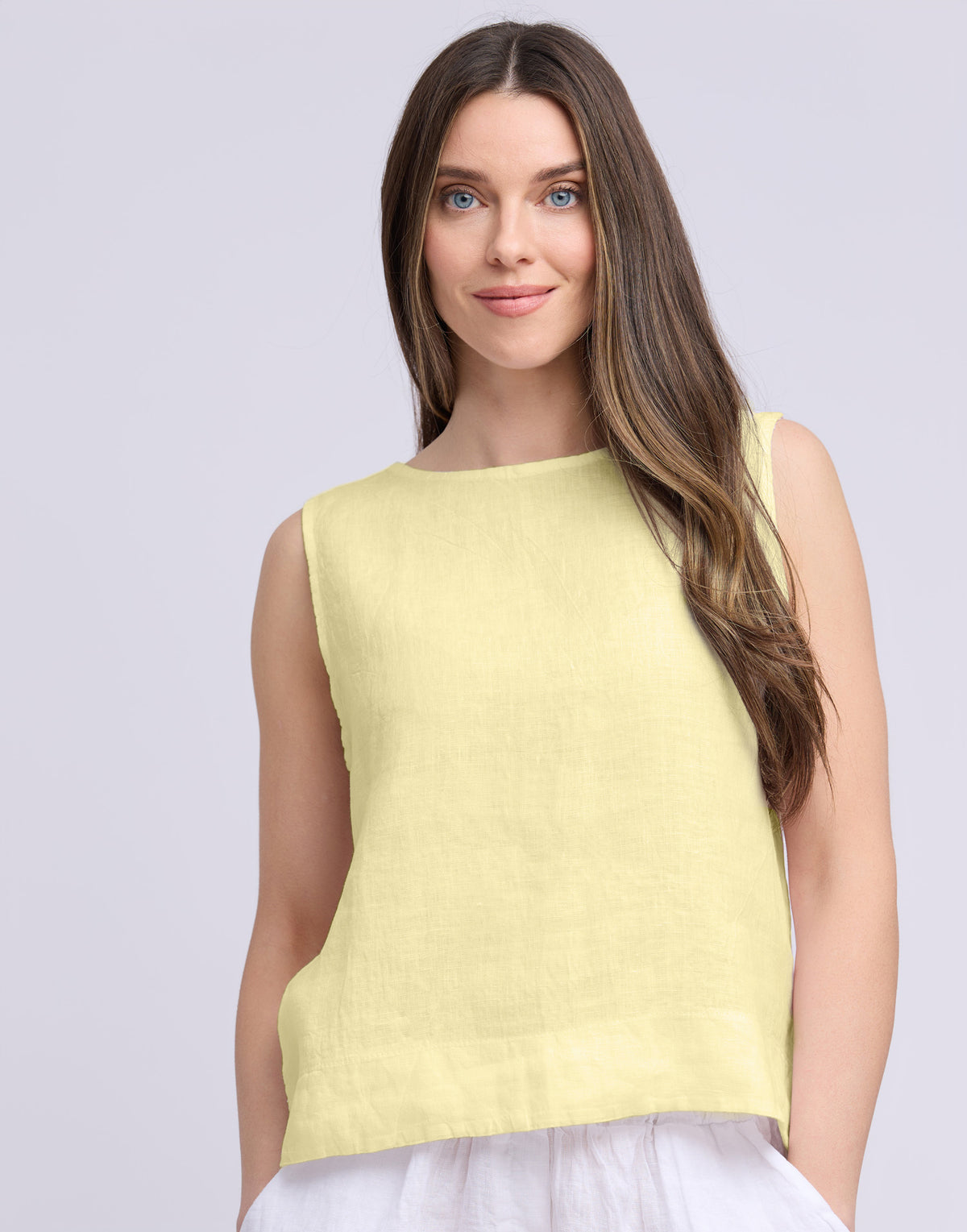 LINEN ROUND NECK TANK TOP / FRANCESCA Giallo