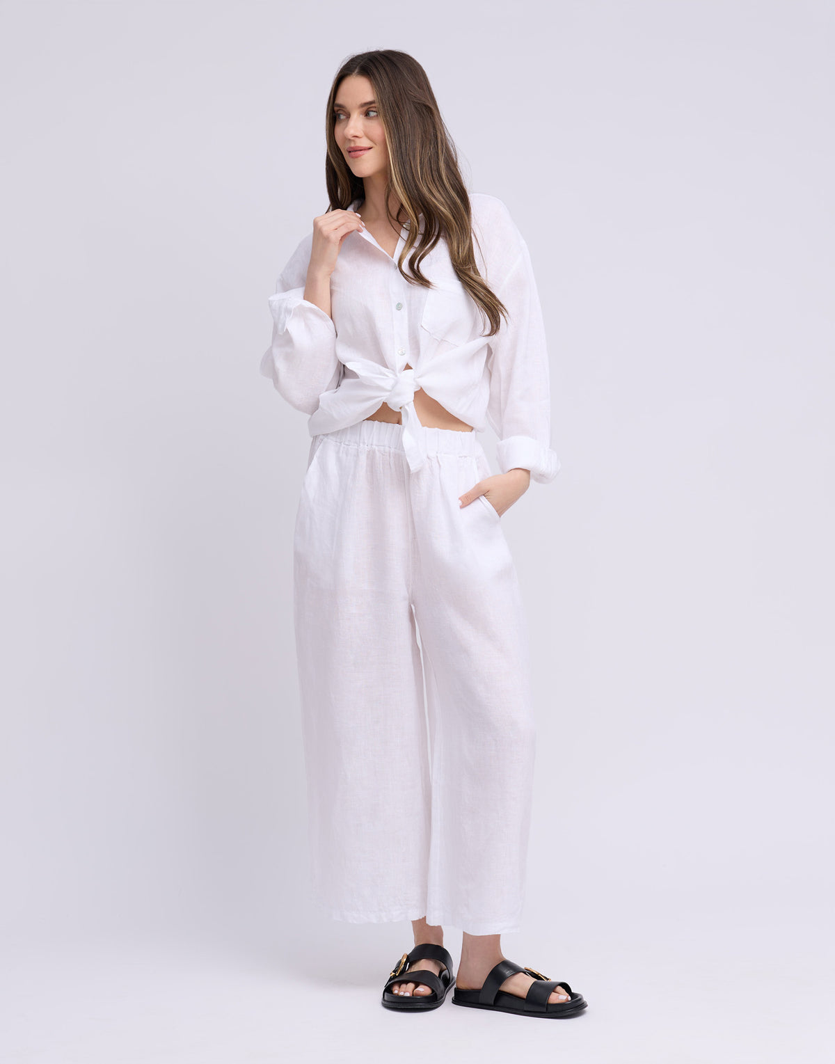 CROPPED WIDE LEG LINEN TROUSERS / SOFIA