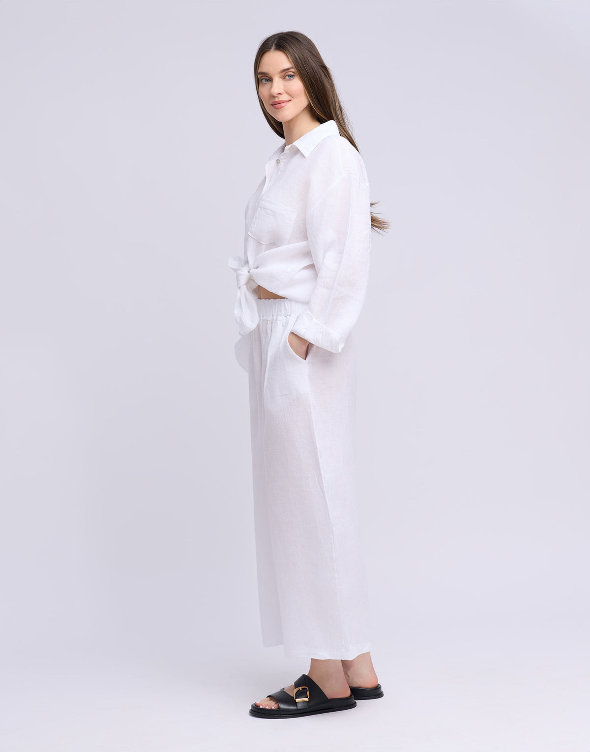 CROPPED WIDE LEG LINEN TROUSERS / SOFIA