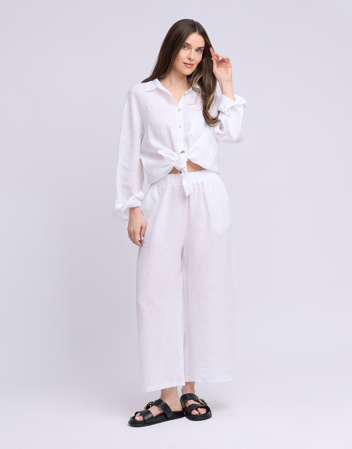 CROPPED WIDE LEG LINEN TROUSERS / SOFIA Blanco