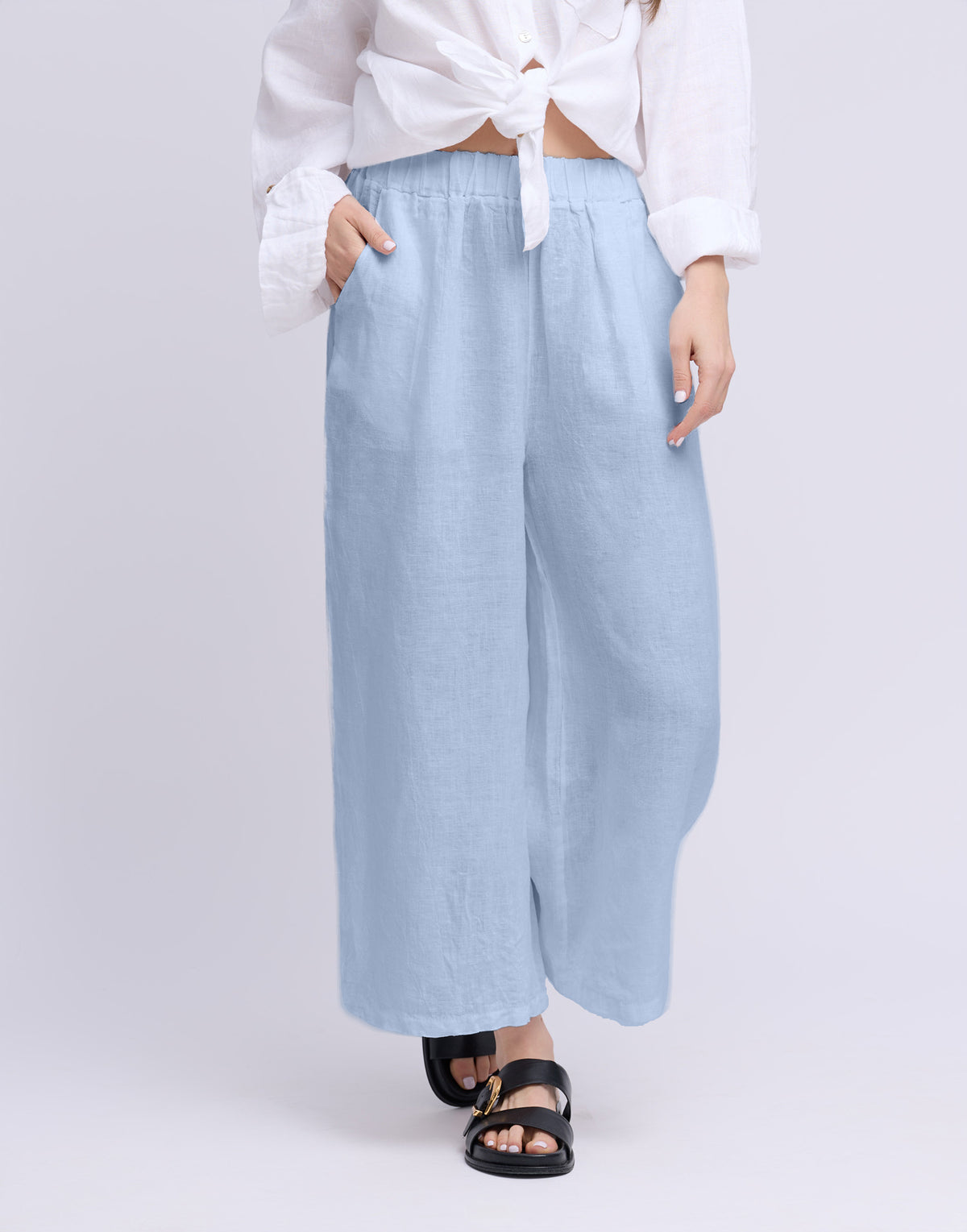 CROPPED WIDE LEG LINEN TROUSERS / SOFIA Azzura