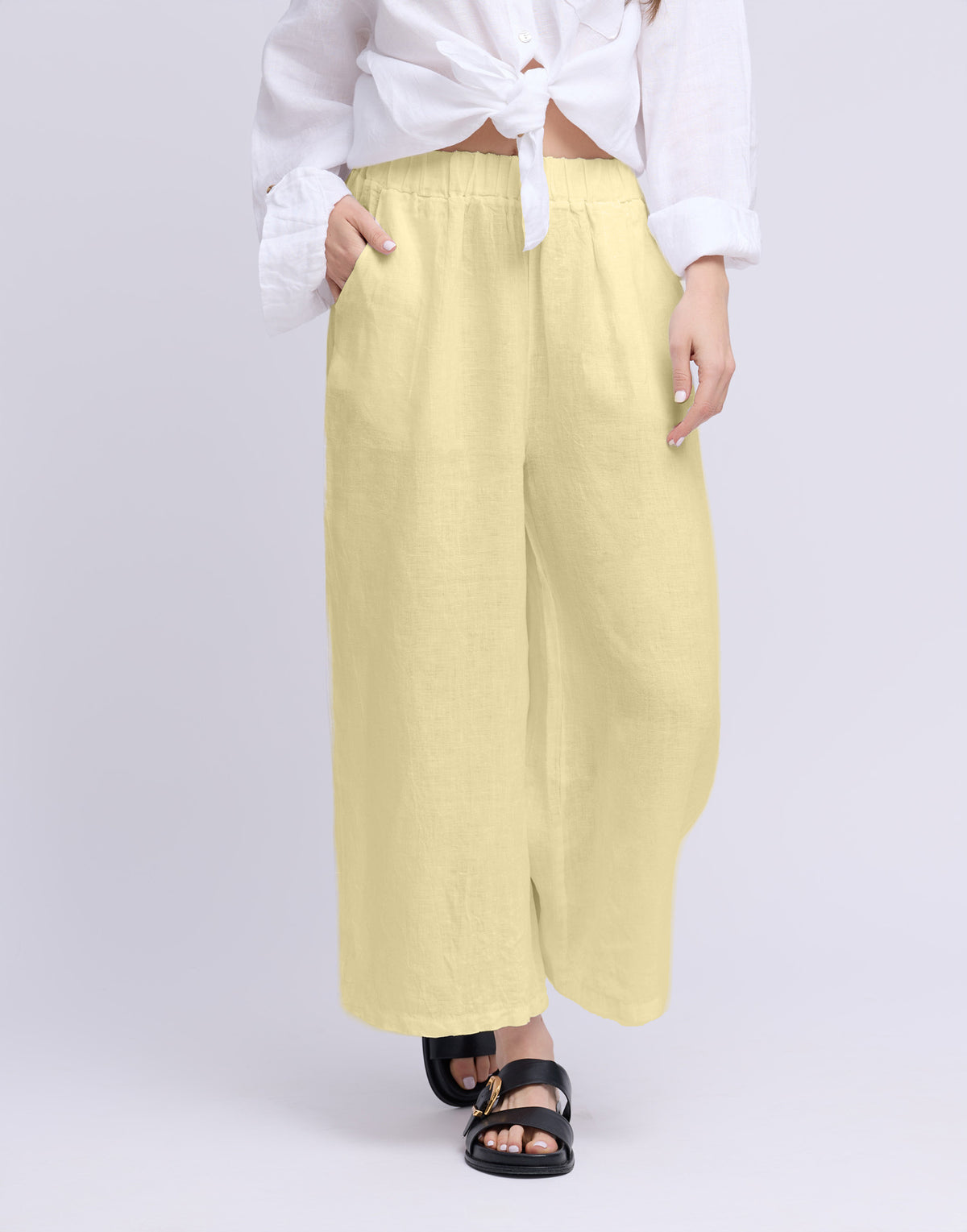 CROPPED WIDE LEG LINEN TROUSERS / SOFIA Giallo