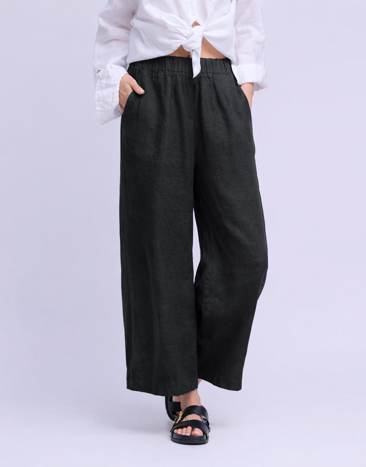 CROPPED WIDE LEG LINEN TROUSERS / SOFIA Black