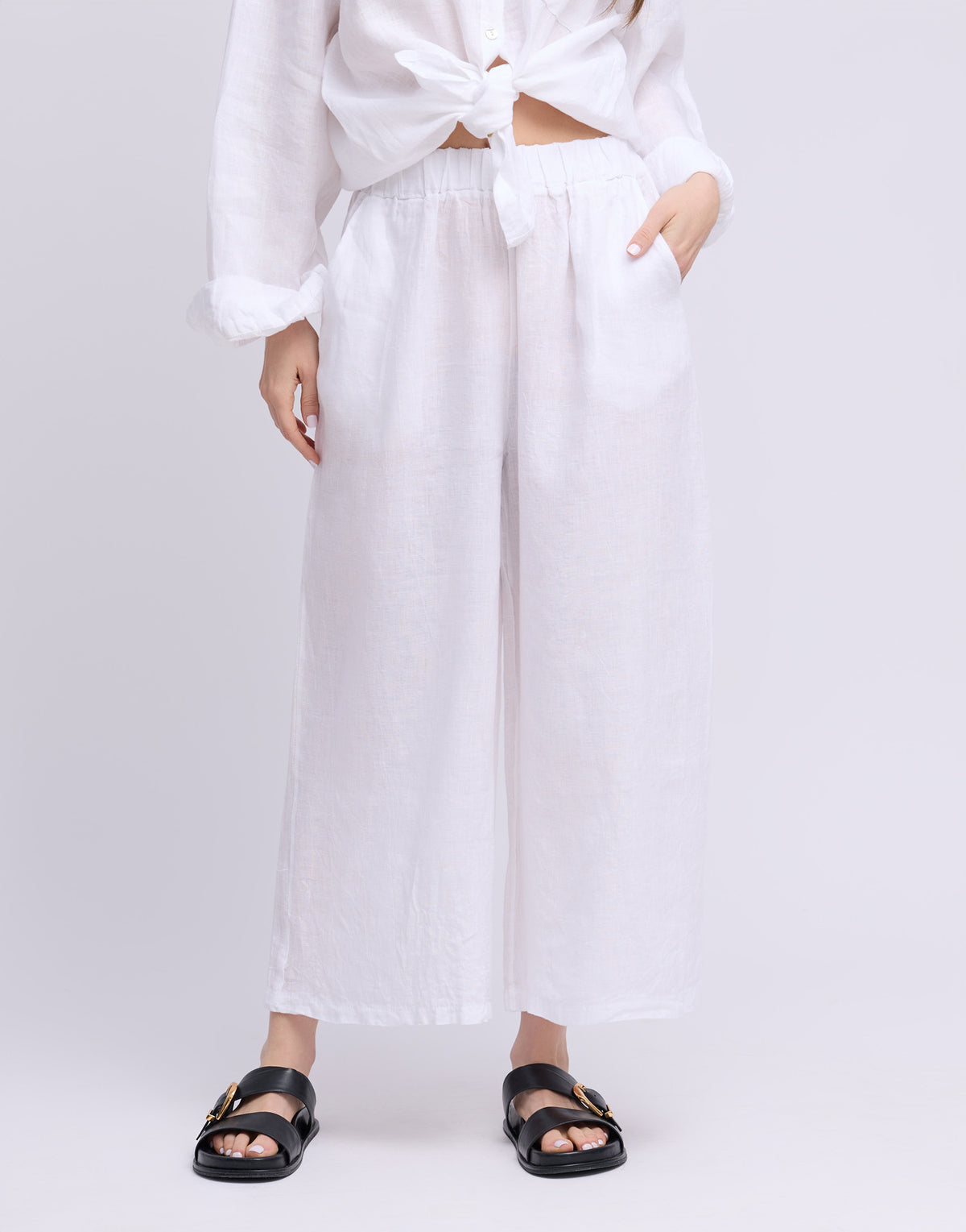 CROPPED WIDE LEG LINEN TROUSERS / SOFIA
