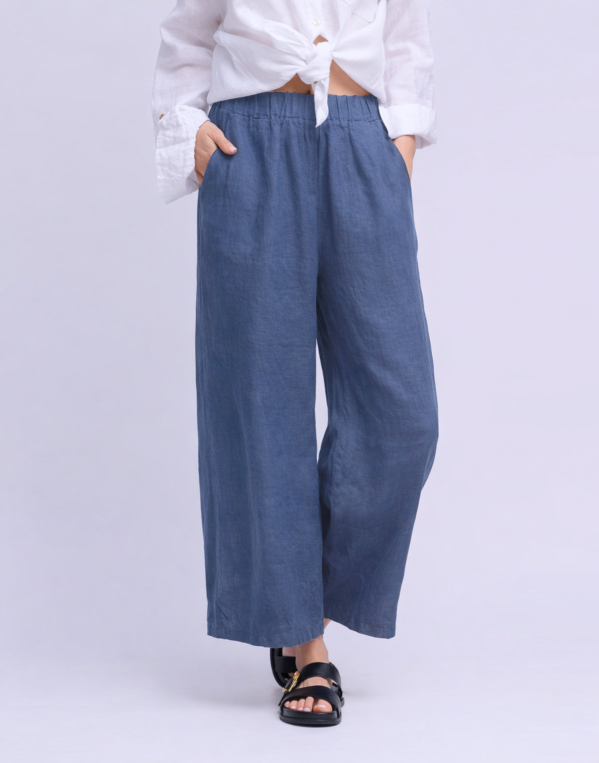 CROPPED WIDE LEG LINEN TROUSERS / SOFIA Denim