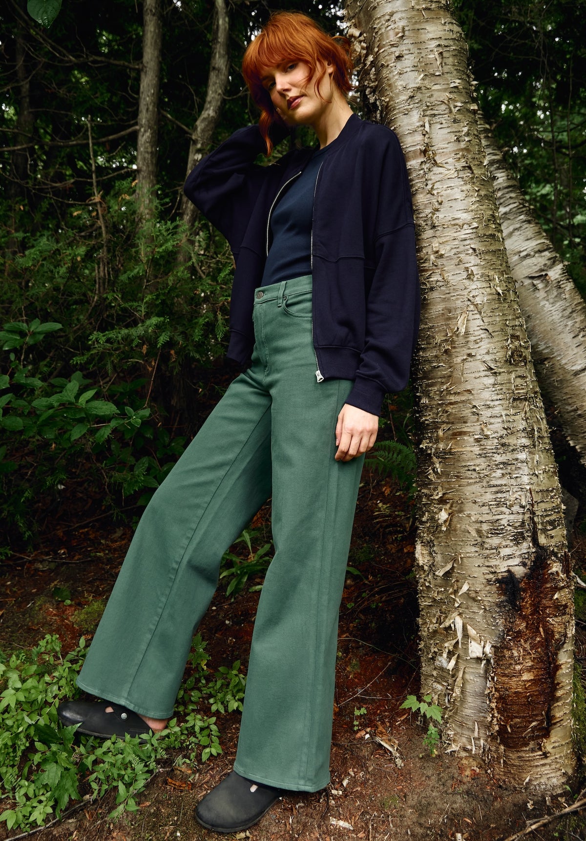 LILY WIDE LEG JEANS / AUTUMN Skog