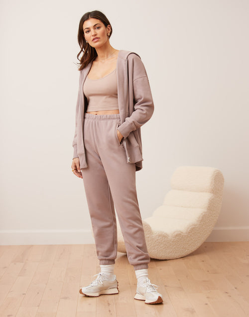 Pink Soda flare joggers in taupe